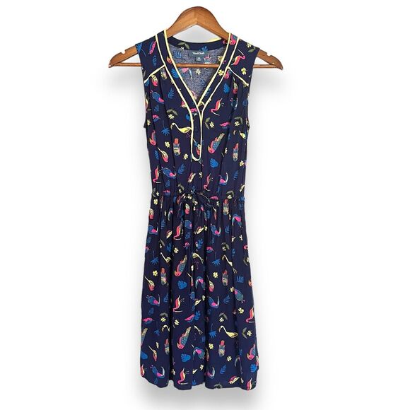 ModCloth Navy Blue Cafe Au Soleil Tropical Birds Sleeveless Dress Size XS - Picture 2 of 11